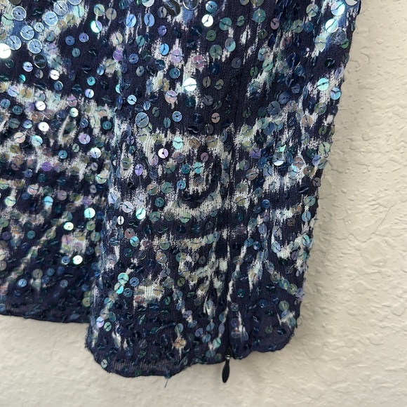 Lafayette 148 New York Blue Sequin Hand Beaded Camisole Top Size 10 - Picture 4 of 12